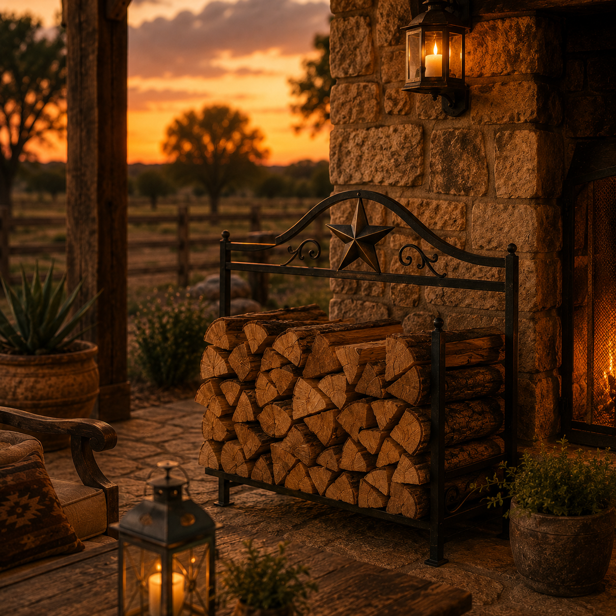Firewood Rack with Western Star